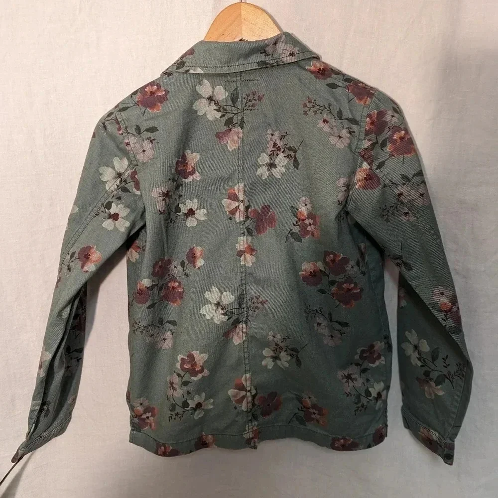 Oshkosh B'gosh green floral print denim jacket, girls size 14   G4